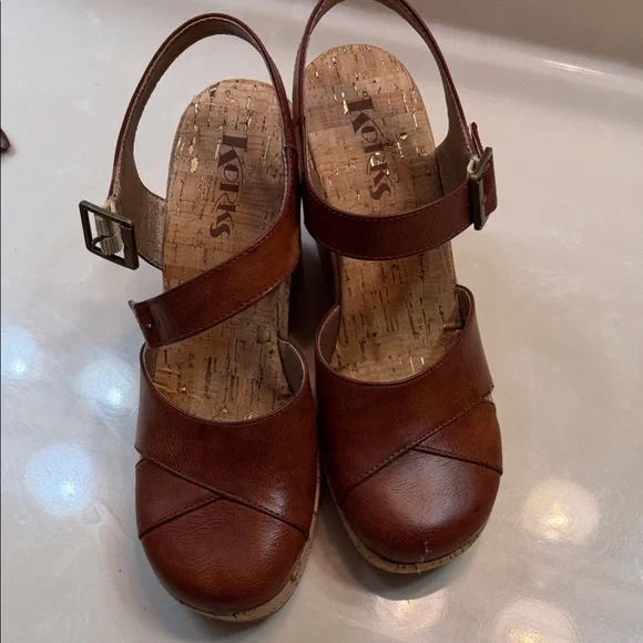 Kork-Ease Tan Leather Wedge Sandals - Picture 1 of 7